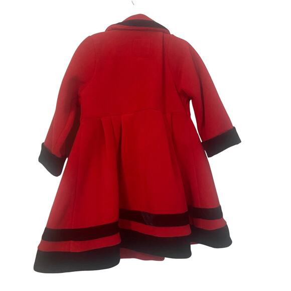 GoodLad Bright Red Girls Fleece Swing Coat Double Breasted Black Buttons Sz 3T - Picture 11 of 11